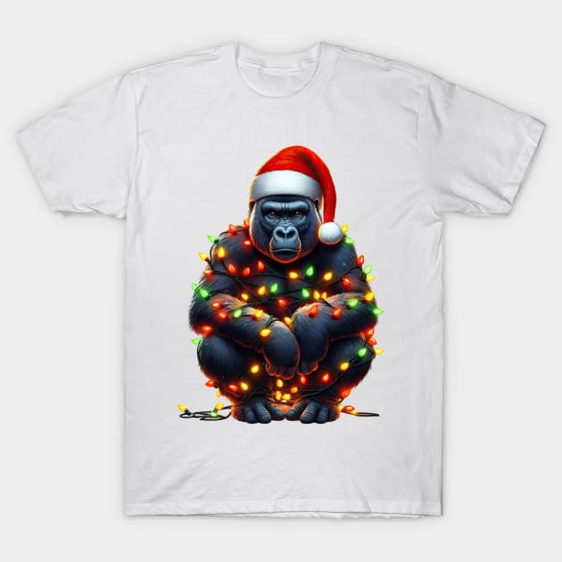 Gorilla Wrapped In Christmas Lights T-Shirt by Chromatic Fusion Studio